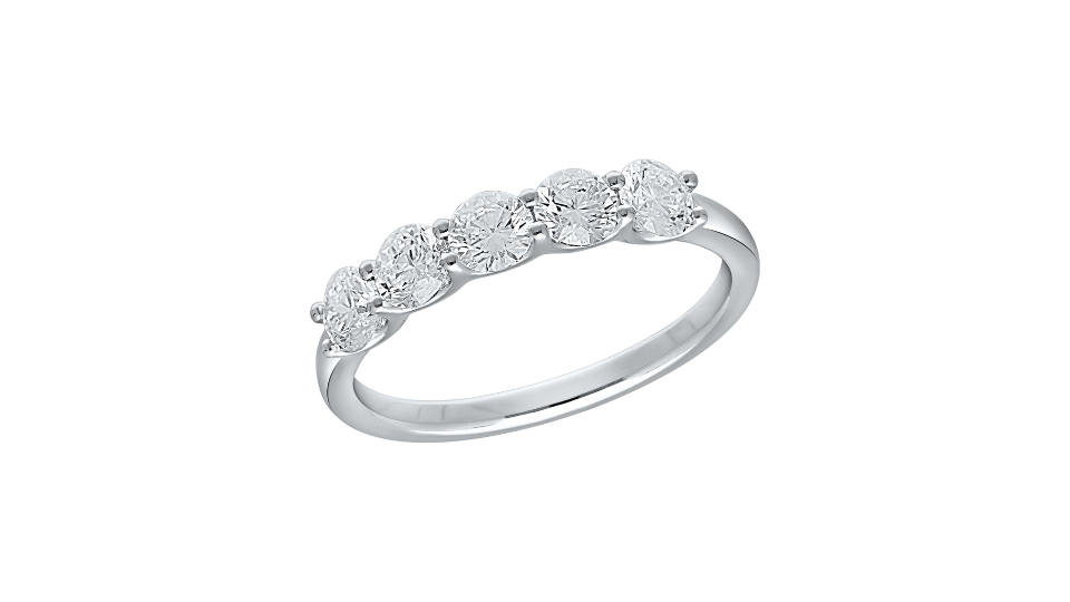 14K White Gold Five Stone Diamond Ring