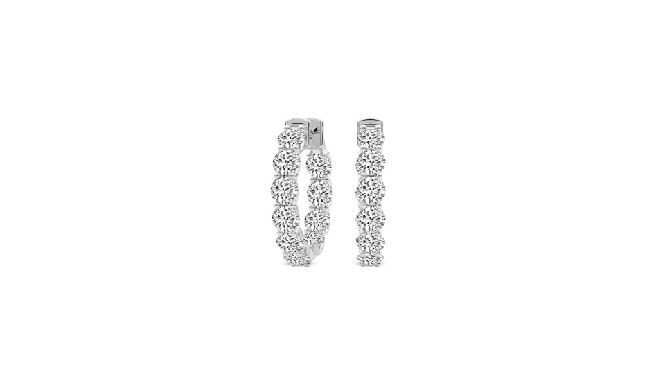 14K White Gold Inside Out Diamond Hoops