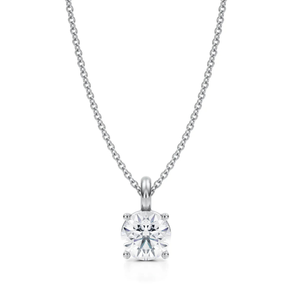 14K White Gold Round Lab Grown Diamond Solitaire Pendant