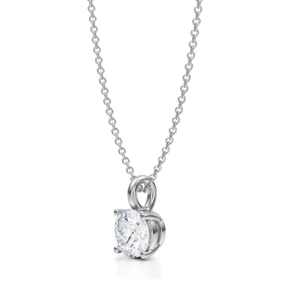 14K White Gold Round Lab Grown Diamond Solitaire Pendant